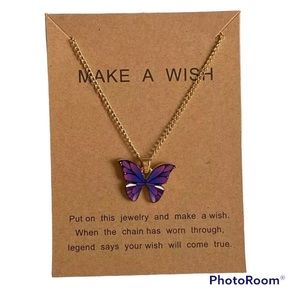 Make a Wish Purple Butterfly necklace & card jewelry MS multiple sclerosis